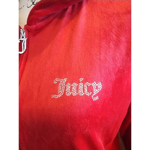 Juicy Couture Red Jeweled Y2K Hooded Velour Tracksuit Set Jacket (L) Pants (XXL) - Picture 5 of 12